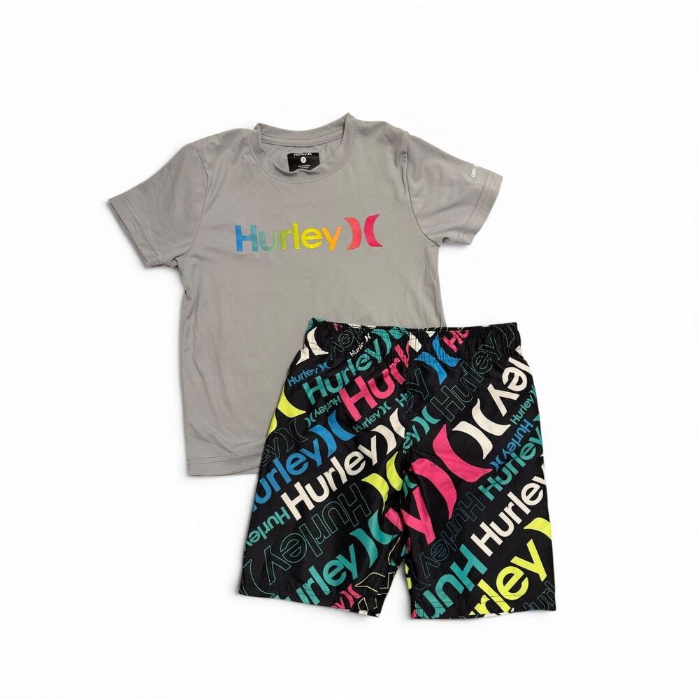 Hurley Boys Swim Set — Rash Guard Tee & Boardshorts | Size 7 | NWOT